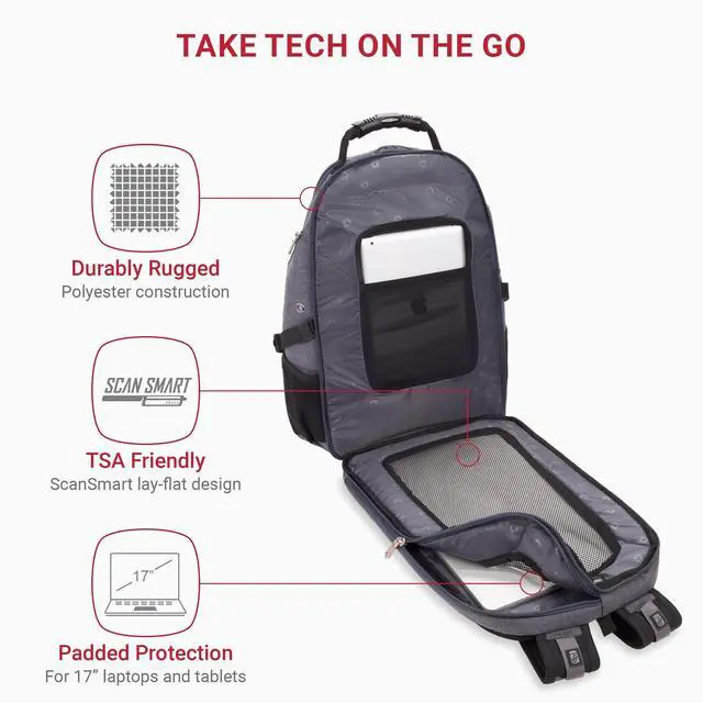 Alt view image 2 of 5 - SwissGear 1900 Scansmart TSA 17 Laptop Backpack, Heather Grey, 19-Inch