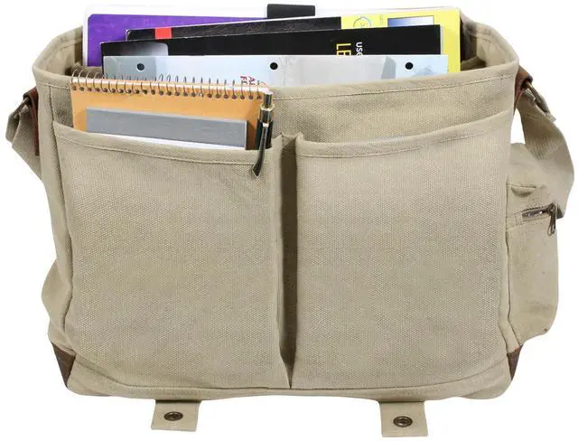 Alt view image 2 of 2 - Rothco Vintage Canvas Pathfinder Laptop Bag With Leather Accents (Khaki)