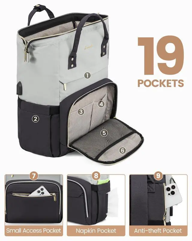 Alt view image 3 of 5 - LOVEVOOK Laptop Backpack for Women, Fashion Work Computer Backpacks Purse, Travel Bags Doctor Nurse Backpack with USB Port, Carry on Backpack fits 15.6-Inch Laptop, Light Grey-Dark Grey