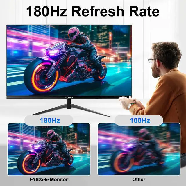 Alt view image 3 of 5 - FYHXele 24 Inch Computer Monitor, FHD 1920 x 1080P Office PC Monitor IPS Display180Hz, HDMI, DP, Frameless, VESA Mountable, Eye Protection, Ergonomic Tilt Adjustment, Built-in Speakers, Black