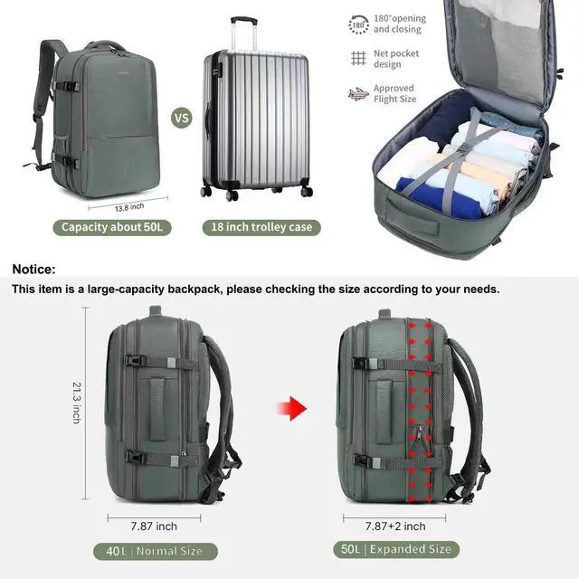 Alt view image 3 of 5 - MOLNIA Large Travel Backpack for Men Women,Waterproof Carry On Backpack,Laptop Backpack for College Travel Daily Work