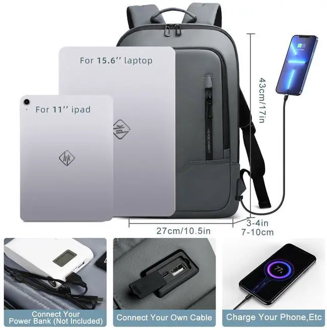 Alt view image 2 of 5 - hk Backpack for Men Business Slim Backpack with USB Charger Computer Lightweight Anti-theft Travel (Dark Grey, 17.3 Inch)