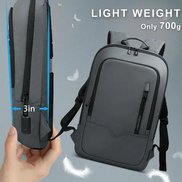 Alt view image 4 of 5 - hk Backpack for Men Business Slim Backpack with USB Charger Computer Lightweight Anti-theft Travel (Dark Grey, 17.3 Inch)
