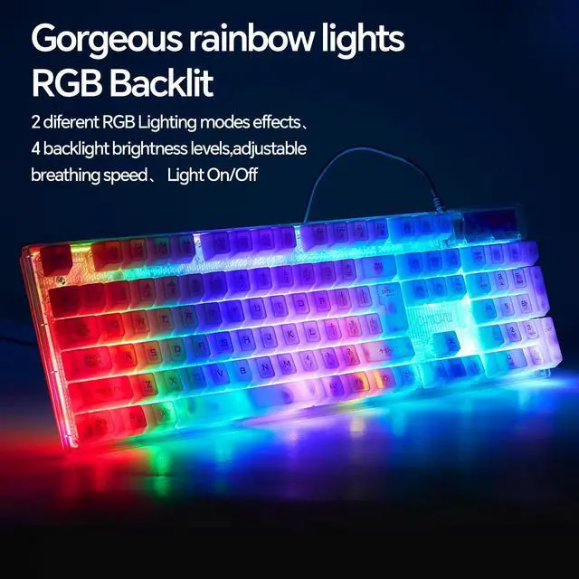 Alt view image 2 of 5 - CHONCHOW LED Gaming Keyboad and Mouse Combo, Transparent RGB Rainbow Backlit Keyboard, 104 Keys Anti-ghosting USB Wired Keyboard, 7 Color RGB Gaming Mouse for PC Laptop Xbox PS4 Gamers and Work