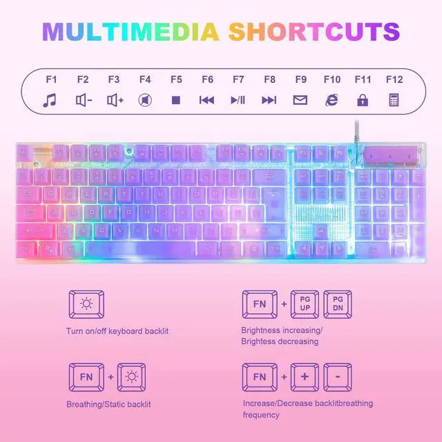 Alt view image 3 of 5 - CHONCHOW LED Gaming Keyboad and Mouse Combo, Transparent RGB Rainbow Backlit Keyboard, 104 Keys Anti-ghosting USB Wired Keyboard, 7 Color RGB Gaming Mouse for PC Laptop Xbox PS4 Gamers and Work