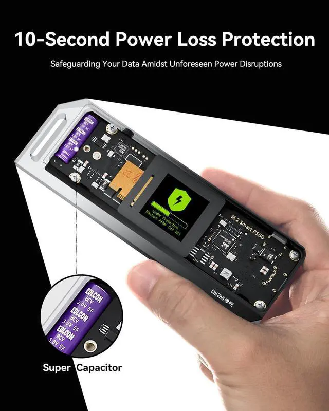 Alt view image 4 of 5 - DOCKCASE&CHIZHA Explorer Edition M.2 NVMe SSD Enclosure,Support 10s PLP Prevents Write Data Loss,USB 3.2 Gen 2 Type-C (10 Gbps), fits NVMe PCIe,Size 2230/2242/2260/2280,Support M-Key B+M Key UASP