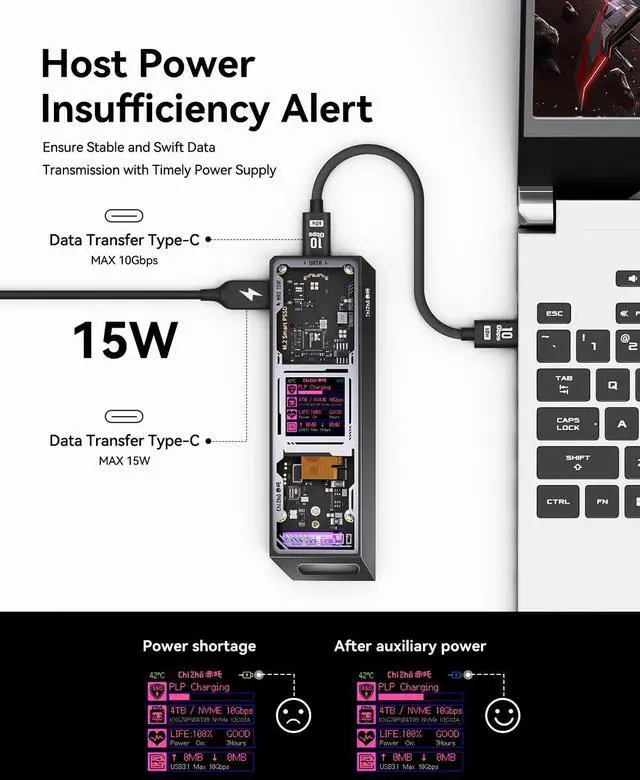 Alt view image 5 of 5 - DOCKCASE&CHIZHA Explorer Edition M.2 NVMe SSD Enclosure,Support 10s PLP Prevents Write Data Loss,USB 3.2 Gen 2 Type-C (10 Gbps), fits NVMe PCIe,Size 2230/2242/2260/2280,Support M-Key B+M Key UASP