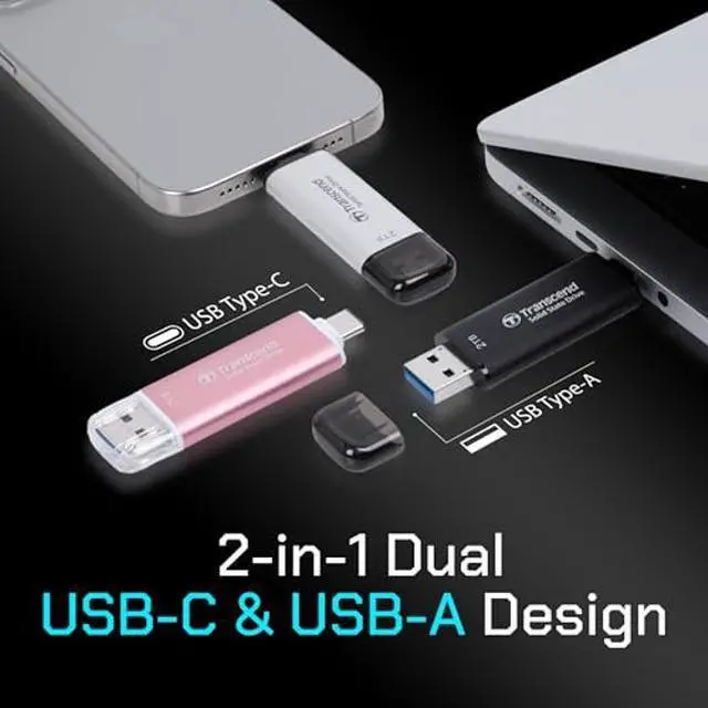 Alt view image 3 of 5 - Transcend 512GB External SSD, Up to 1,050MB/s, Dual USB Flash Drive for iPhone&iPad&Mac, Windows&Android, Tablet&PC, Smart TV, USB 3.2 Gen 2 Thumb Drive Photo Stick, 2-in-1 Type C &Type A Memory Stick