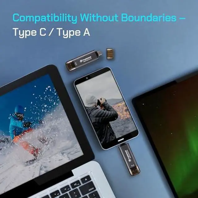 Alt view image 4 of 5 - Transcend 512GB External SSD, Up to 1,050MB/s, Dual USB Flash Drive for iPhone&iPad&Mac, Windows&Android, Tablet&PC, Smart TV, USB 3.2 Gen 2 Thumb Drive Photo Stick, 2-in-1 Type C &Type A Memory Stick