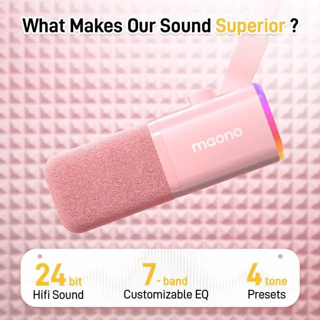 Alt view image 2 of 5 - MAONO XLR/USB Gaming Microphone Kit: Dynamic PC Mic for Streaming Podcasting, Software Support, Mute Button, Gain Control, RGB Computer Mic with Boom Arm Stand, for Recording, PS4/PS5, PD100XS Pink