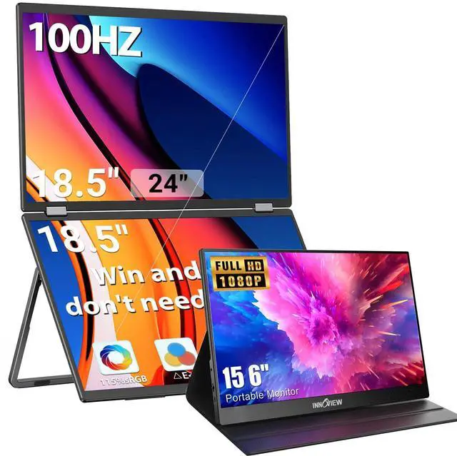 Main image of InnoView 18.5" FHD 100Hz 100% sRGB Dual Monitor with 15.6 Inch FHD 1080P Standard HDMI USB C Second External Monitor for Laptop