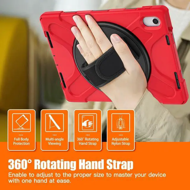 Alt view image 5 of 5 - TSQQST Case for iPad 11th A16/10th Generation 2025 2022 with Screen Protector | Shockproof Rugged Silicone Sturdy Kids Case with Stand+Hand Strap for iPad 10th Gen-Red+Black