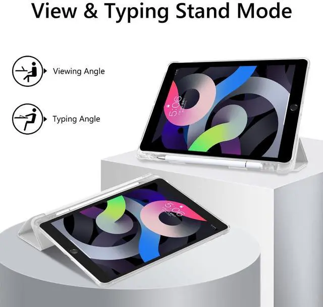 Alt view image 3 of 5 - JOYLAND Girly Ribbon Bow Pattern Case for iPad Pro 12.9" 6th Generation 2022/5th Generation 2021, Pencil Holder & Clear Transparent Back & Trifold Smart Pad White Cover Scratchproof Case