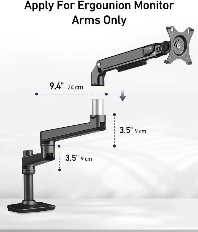 Alt view image 2 of 5 - Ergounion Extension Monitor Arm, to Increase Arm Length, Only for The E-Series Monitor Mount, Compatible Accessory, Black