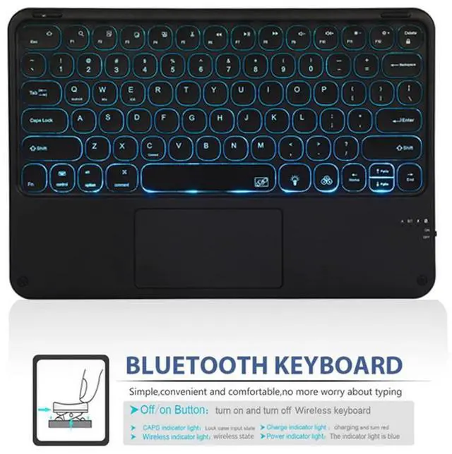 Alt view image 2 of 5 - QYiD iPad Mini Keyboard Case with Touchpad, 7 Colors Backlit, Pencil Holder, Leather Folio Cover for 7.9 inch Mini 5th/4th Gen, Black