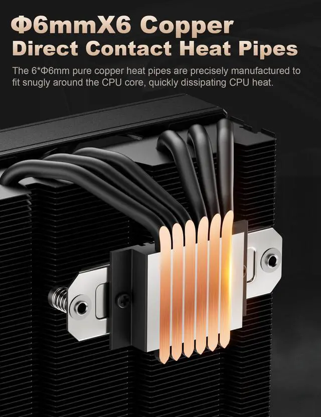 Alt view image 3 of 5 - upHere 180W TDP Top Flow CPU Cooler with 6mm*6 High Performance Copper Heat Pipes,120mm ARGB Fan CPU Cooler 1650rmp,CPU Air Cooler Compatible with Intel LGA 1851/1700/2011/2066 AMD AM5/AM4/AM3,H85KC6