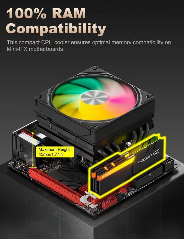 Alt view image 4 of 5 - upHere 180W TDP Top Flow CPU Cooler with 6mm*6 High Performance Copper Heat Pipes,120mm ARGB Fan CPU Cooler 1650rmp,CPU Air Cooler Compatible with Intel LGA 1851/1700/2011/2066 AMD AM5/AM4/AM3,H85KC6