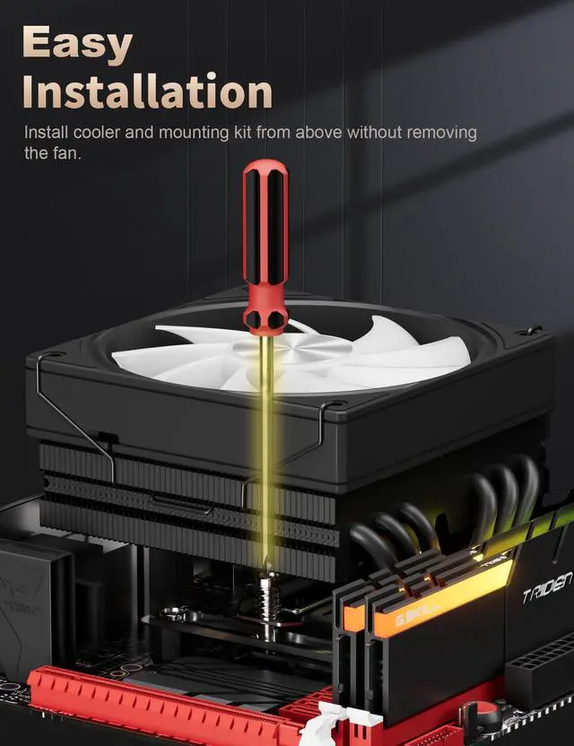 Alt view image 5 of 5 - upHere 180W TDP Top Flow CPU Cooler with 6mm*6 High Performance Copper Heat Pipes,120mm ARGB Fan CPU Cooler 1650rmp,CPU Air Cooler Compatible with Intel LGA 1851/1700/2011/2066 AMD AM5/AM4/AM3,H85KC6