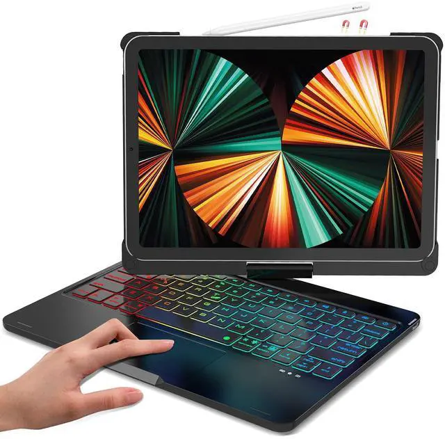 Main image of BORIYUAN iPad Air 4th Generation 10.9 Keyboard Case with Touchpad Backlit Keyboard Folio Smart 360 Rotate Stand Keyboard Cover for iPad 10.9/Pro 11 inch,Support Apple Pencil Charging (Black)