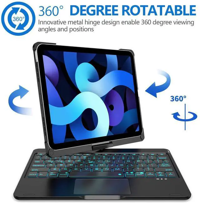 Alt view image 3 of 5 - BORIYUAN iPad Air 4th Generation 10.9 Keyboard Case with Touchpad Backlit Keyboard Folio Smart 360 Rotate Stand Keyboard Cover for iPad 10.9/Pro 11 inch,Support Apple Pencil Charging (Black)