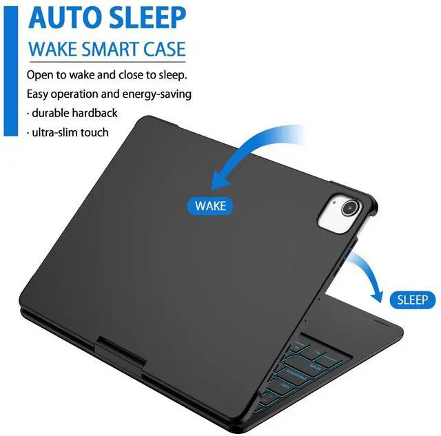 Alt view image 5 of 5 - BORIYUAN iPad Air 4th Generation 10.9 Keyboard Case with Touchpad Backlit Keyboard Folio Smart 360 Rotate Stand Keyboard Cover for iPad 10.9/Pro 11 inch,Support Apple Pencil Charging (Black)
