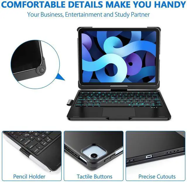 Alt view image 4 of 5 - BORIYUAN iPad Air 4th Generation 10.9 Keyboard Case with Touchpad Backlit Keyboard Folio Smart 360 Rotate Stand Keyboard Cover for iPad 10.9/Pro 11 inch,Support Apple Pencil Charging (Black)