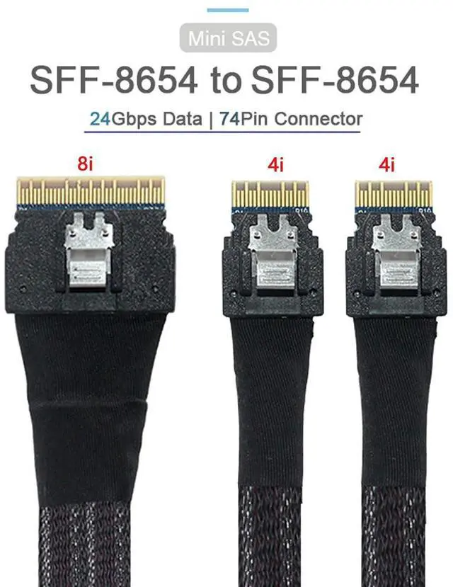 Alt view image 5 of 5 - cablecc PCI-E Ultraport Slimline SAS Slim 4.0 SFF-8654 8i 74pin to Dual SFF-8654 4i 38Pin Cable 40cm PCI-Express