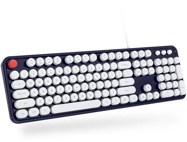 Main image of MOFII Computer Keyboard Wired, USB Plug Play Round Key Retro Typewriter Keyboard, Office Full Size Keyboard with Foldable Stands for Laptop PC Windows- Dark Blue