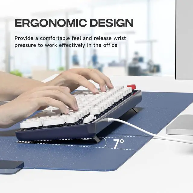 Alt view image 3 of 5 - MOFII Computer Keyboard Wired, USB Plug Play Round Key Retro Typewriter Keyboard, Office Full Size Keyboard with Foldable Stands for Laptop PC Windows- Dark Blue