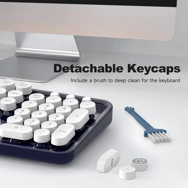 Alt view image 5 of 5 - MOFII Computer Keyboard Wired, USB Plug Play Round Key Retro Typewriter Keyboard, Office Full Size Keyboard with Foldable Stands for Laptop PC Windows- Dark Blue