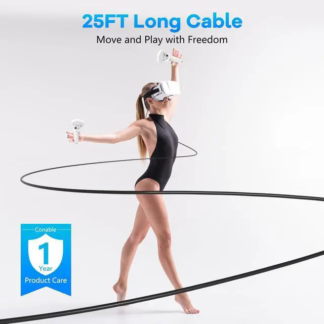 Alt view image 4 of 5 - VR Charging Link Cable 25FT, Compatible with Meta Quest 3S, Quest 3, Oculus Quest 2, Pico 4, PC VR, Steam VR, USB 3.1 C to USB C 5Gbps Data Cable for VR Headset Accessories, Max 27W, Unidirectional