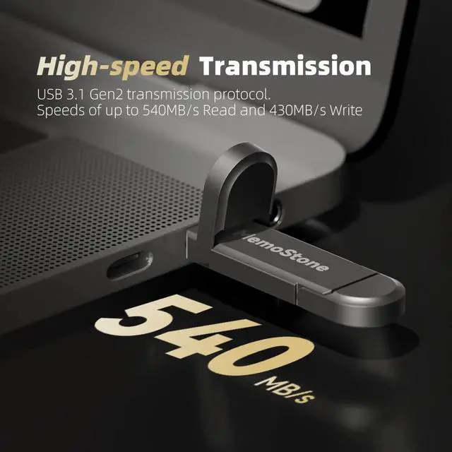 Alt view image 2 of 5 - KingSpec MemoStone 256GB External SSD, USB 3.2 Gen2 Dual Type A/C Interface - Up to 540MB/s, Portable Solid State Drive Perfectly Compatible with Smartphones/Laptops/Tablets/Desktops