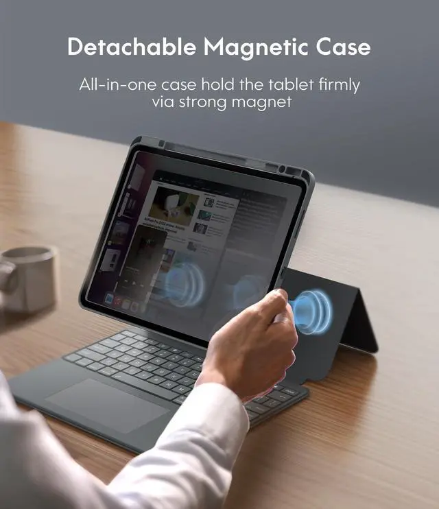 Alt view image 3 of 5 - CHESONA Rugged for iPad Pro 13 (M4) 2024 Case with Keyboard, Magnetic Detachable Case & 7-Color Backlit, Smart Trackpad, 15°-180° Adjustable Stand, Portrait/Landscape, Grey