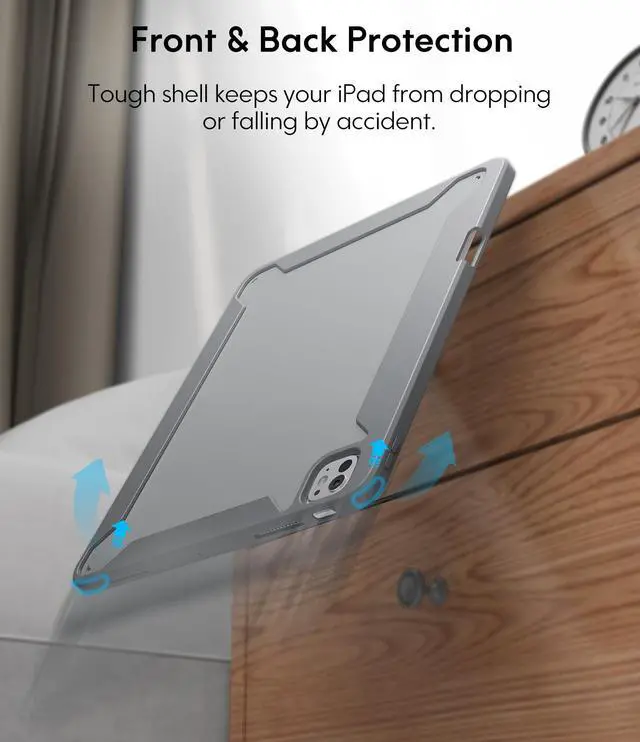 Alt view image 5 of 5 - CHESONA Rugged for iPad Pro 13 (M4) 2024 Case with Keyboard, Magnetic Detachable Case & 7-Color Backlit, Smart Trackpad, 15°-180° Adjustable Stand, Portrait/Landscape, Grey