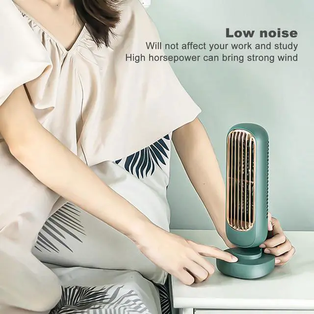 Alt view image 2 of 5 - TOPINCN Table Fan Tower Small Desktop Charging Office Table Fans Dual Air Circulation USB Rechargeable 3 Wind Speed Portable Desk Fan