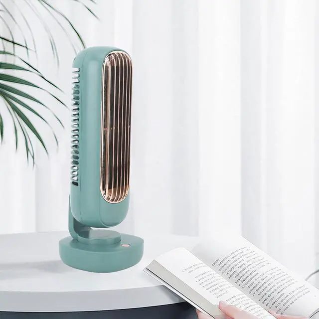 Alt view image 5 of 5 - TOPINCN Table Fan Tower Small Desktop Charging Office Table Fans Dual Air Circulation USB Rechargeable 3 Wind Speed Portable Desk Fan
