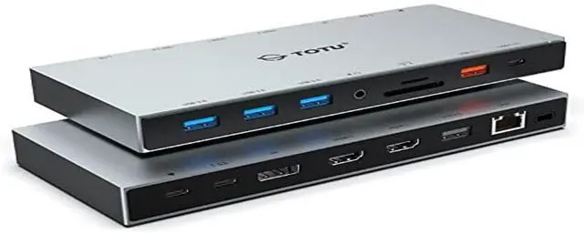Main image of Docking Station, TOTU 15 in 1 USB C Docking Station 3 Monitors with Dual HDMI 4K, DisplayPort, 10Gbps USB 3.1, 100W PD, 3 USB 3.0, Ethernet, Audio/Mic for MacBook and Windows Laptop with Thunderbolt 3