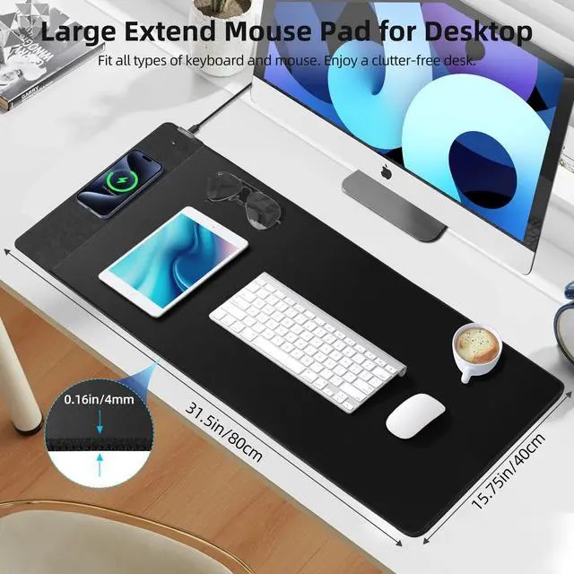 Alt view image 4 of 5 - ExtreLife Wireless Charging Mouse Pad, Gaming Mouse Pad with Ultra-Smooth Surface, 31.5x15.75 Large Desk Mat, Non-Slip Rubber Base, Waterproof Computer Keyboard Pad for Gaming, MacBook, Laptop, Desk