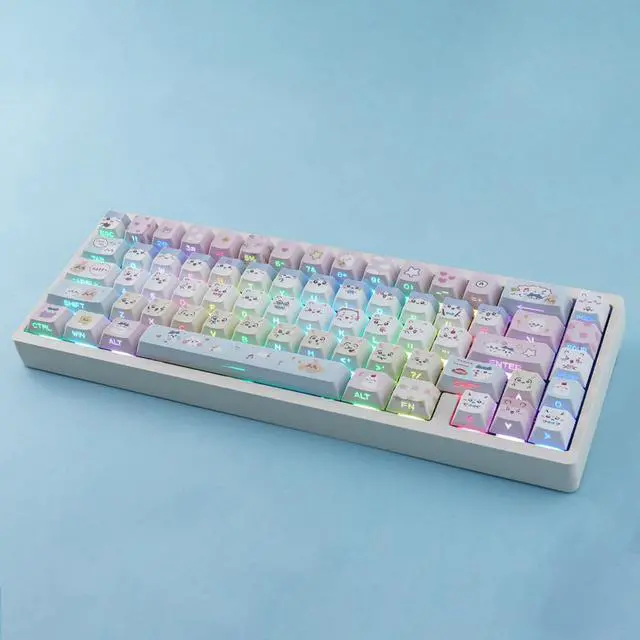 Alt view image 2 of 5 - TYRIXKI PBT Keycaps - Side Printed Keycap Set,136 Keys Shine Through Cute Kawaii Cat Keycaps, Cherry Profile Custom Keyboard Keycap for Cherry MX Switches Mechanical Keyboards
