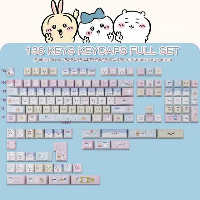 Alt view image 4 of 5 - TYRIXKI PBT Keycaps - Side Printed Keycap Set,136 Keys Shine Through Cute Kawaii Cat Keycaps, Cherry Profile Custom Keyboard Keycap for Cherry MX Switches Mechanical Keyboards