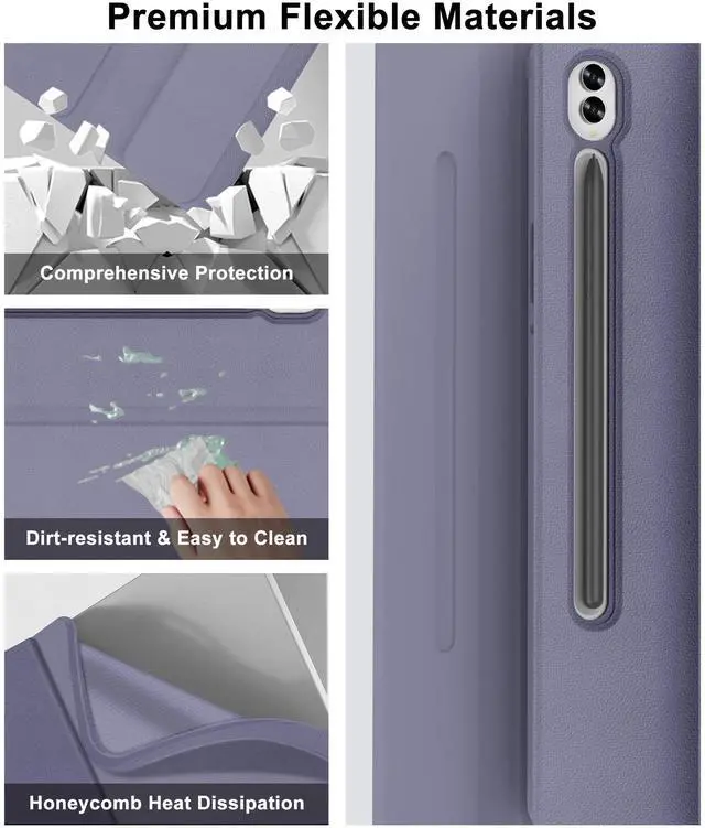 Alt view image 3 of 5 - Galaxy Tab S9 FE 10.9 Inch Keyboard Case for Samsung Tablet S9 11 Inch 5G, Detachable Wireless Keypad for Samsung Galaxy S9FE/S9 2023 with Pen Slot, Rechargeable Battery, Smart Cover Folio Grey Purple