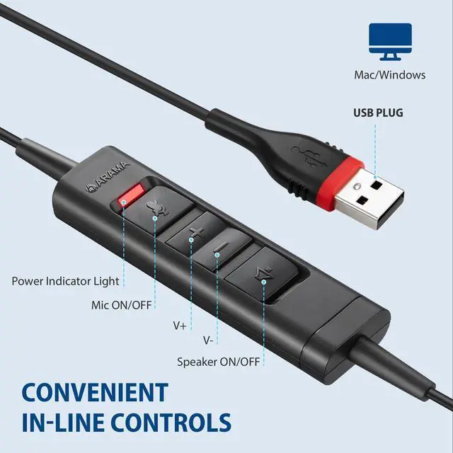 Alt view image 5 of 5 - USB Headset with Microphone for Pc Noise Cancelling & Audio Controls Ultra Comfort USB Headphone for Computer Laptop Pc Business Skype UC Webinar Call Center Office