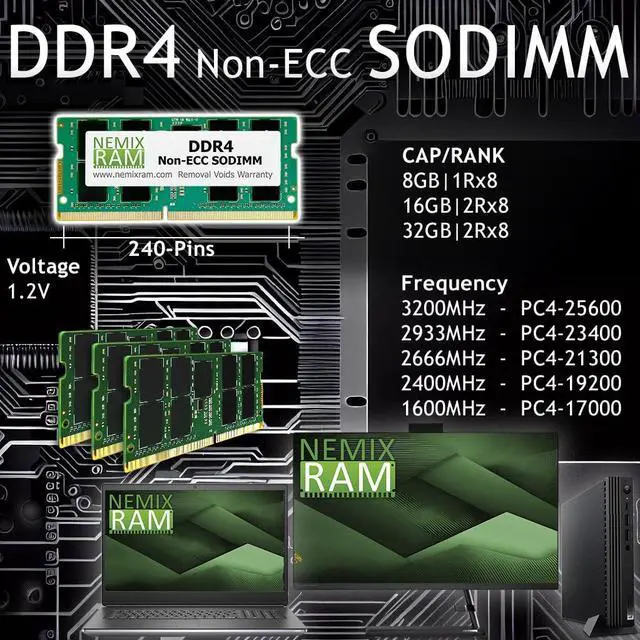 Alt view image 2 of 5 - NEMIX RAM 32GB (2X16GB) DDR4 2666MHZ PC4-21300 2Rx8 1.2V CL19 260-PIN Non-ECC SODIMM KIT Compatible with Apple iMac Mac Mini Computers