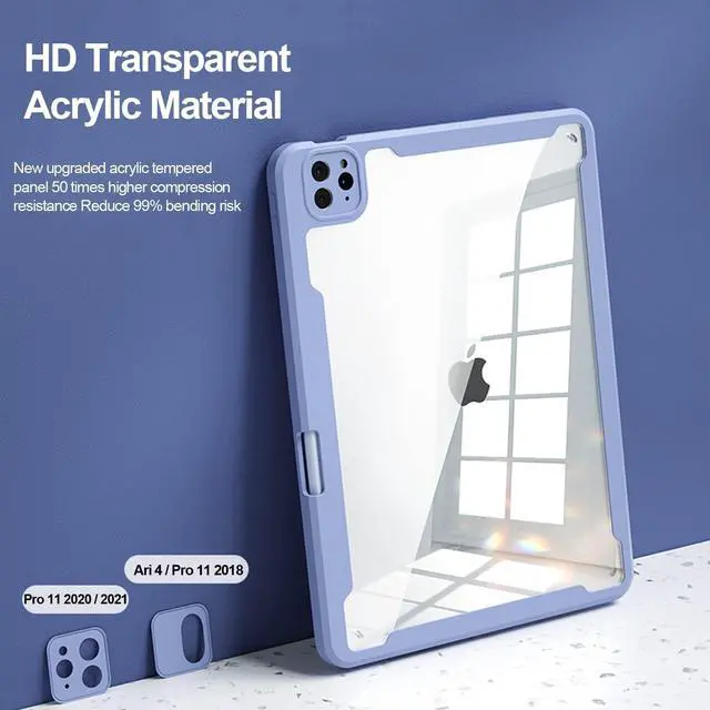 Alt view image 2 of 5 - ABEIFAN Detachable Case for iPad Air 6th Gen 11-inch 2024 / Air 5th/4th Gen, iPad pro 11 inch with Pencil Holder,Clear Acrylic Inner Cover for iPad pro 11 inch 4th/3rd/2nd/1st, Auto Sleep/Wake, Purple