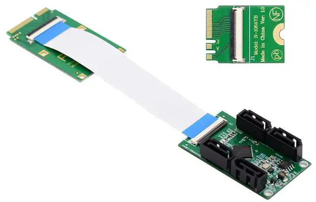 Main image of cablecc Mini PCI-E&A+E-Key to Four SATA3.0 6Gbps Hard Drive Extension Card Cable 10cm for SSD