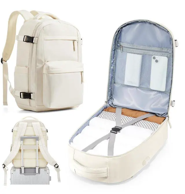 Main image of Simple Travel Backpack For Women Men,Carry on Backpack for Traveling on Airplane,Mochila de Viaje,Frontier Airlines Personal Item Travel Bag,Waterproof Luggage Backpack with USB Charging Port(Beige)