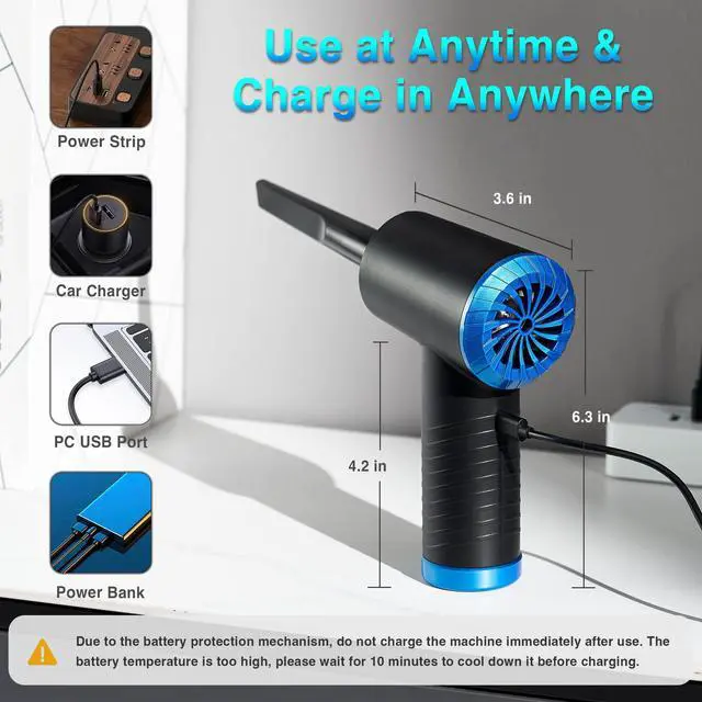 Alt view image 5 of 5 - Keimi Cordless Compressed Air Duster - Rechargeable 7500mAh 91000RPM Compressed Air Blower with Led Light for Keyboard, PC, and Car Cleaning - Powerful Eco-Friendly Replacement for Canned Air Duster