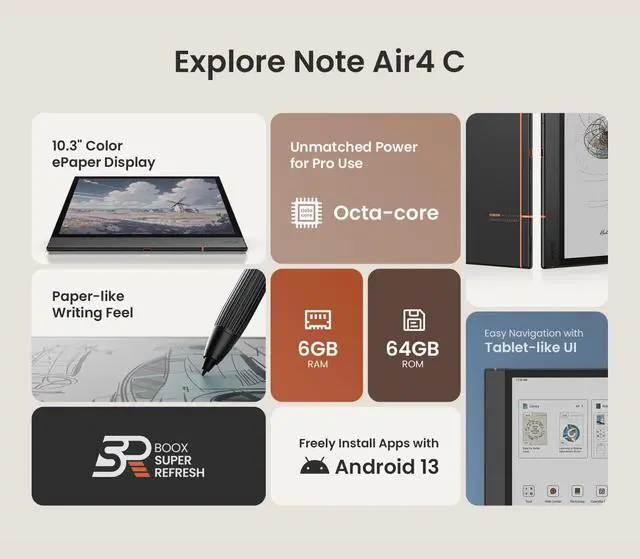 Alt view image 2 of 5 - BOOX Tablet Note Air 4 C E Ink Tablet Color ePaper Notebook