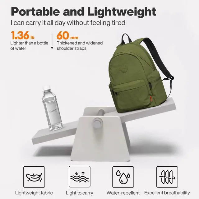 Alt view image 3 of 5 - mixi Outdoor Lightweight Backpack Casual Carry On Laptop Backpack Travel Bookbag for Women Men, Water Resistant Durable Hiking Bag for Camping Weekender Sports College Work, 17 Inch, Jungle Green