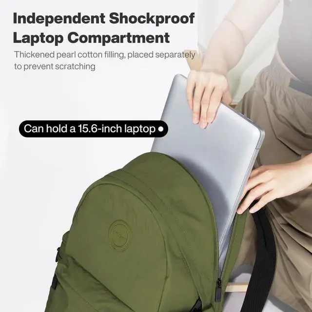 Alt view image 5 of 5 - mixi Outdoor Lightweight Backpack Casual Carry On Laptop Backpack Travel Bookbag for Women Men, Water Resistant Durable Hiking Bag for Camping Weekender Sports College Work, 17 Inch, Jungle Green